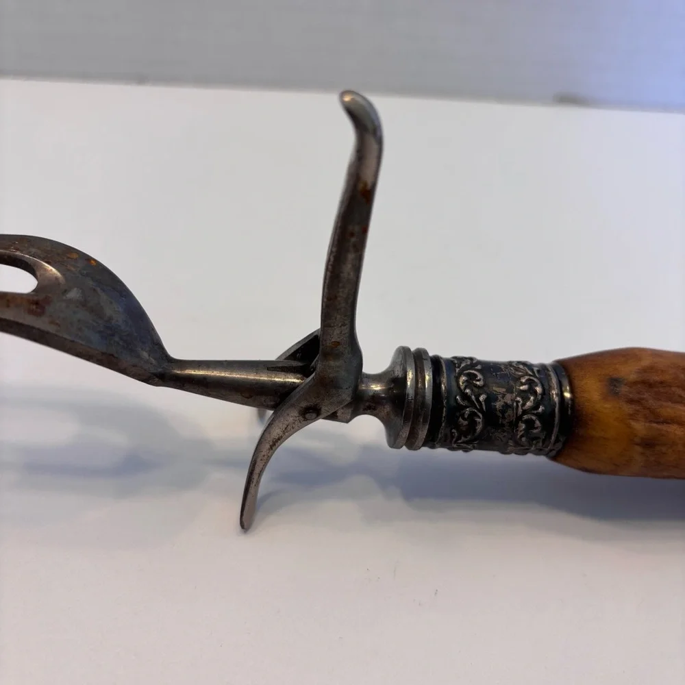 Antique Vintage Antler Handle Handle Carving Set w/ Silver Plated Ferrules Rare - Picture 9 of 14